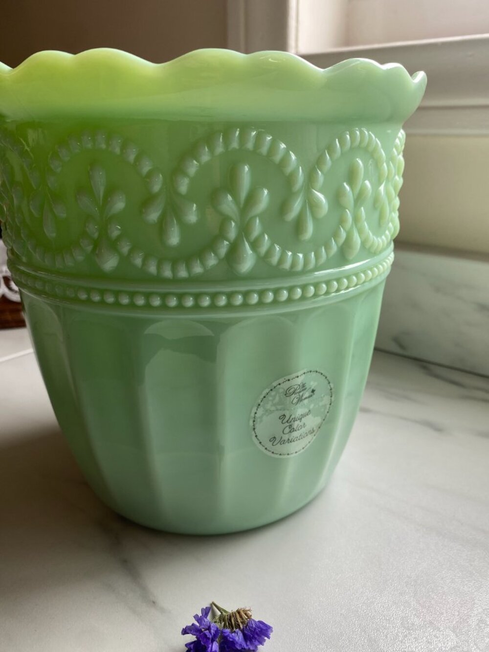 The Pioneer Woman Jadeite-Style Embossed Planter | Mint Green | Unique Color Var